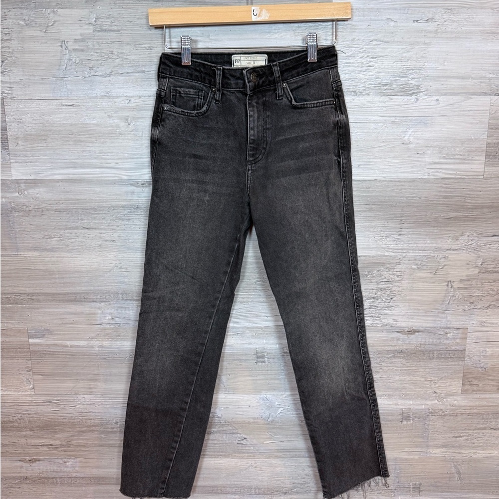 Free People High Rise Raw Hem Straight Leg Jeans - Black Wash - Size 25